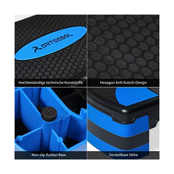 arteesol-Aerobic-Step-Stepper-Exercise-Step-Platform-Adjustable-3-Level-Non-Slip-Surface-Workout-Stepper-Shock-Absorb-Fitness-Training-Step-Strong-Grip-with-Risers Aerobic Stepper