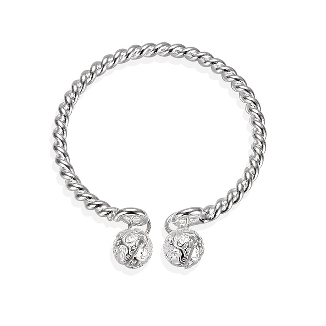 Chereda 925 Sterling Silver Double Palace Bell Bangle Bracelet for Women Couples - Adjustable Open Bracelet, Silver, No Gemstone, One Size, Silver, Free from gemstones