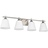 Bathroom Vanity Light Fixtures, American Traditional Brushed Nickel 4 Lights Vanity Lighting Fixture with Opal Glass Shade, P