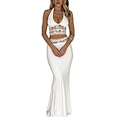REASERAL Women's Lace Skirt Set: Sleeveless Halter Top & Maxi Lace Skirt - Sexy Vacation Party Outfit - Black