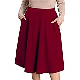 Women's Plus Size Midi Skater Skirt Stretchy High Waisted A-Line Knee Length Casual Skirt with Pockets