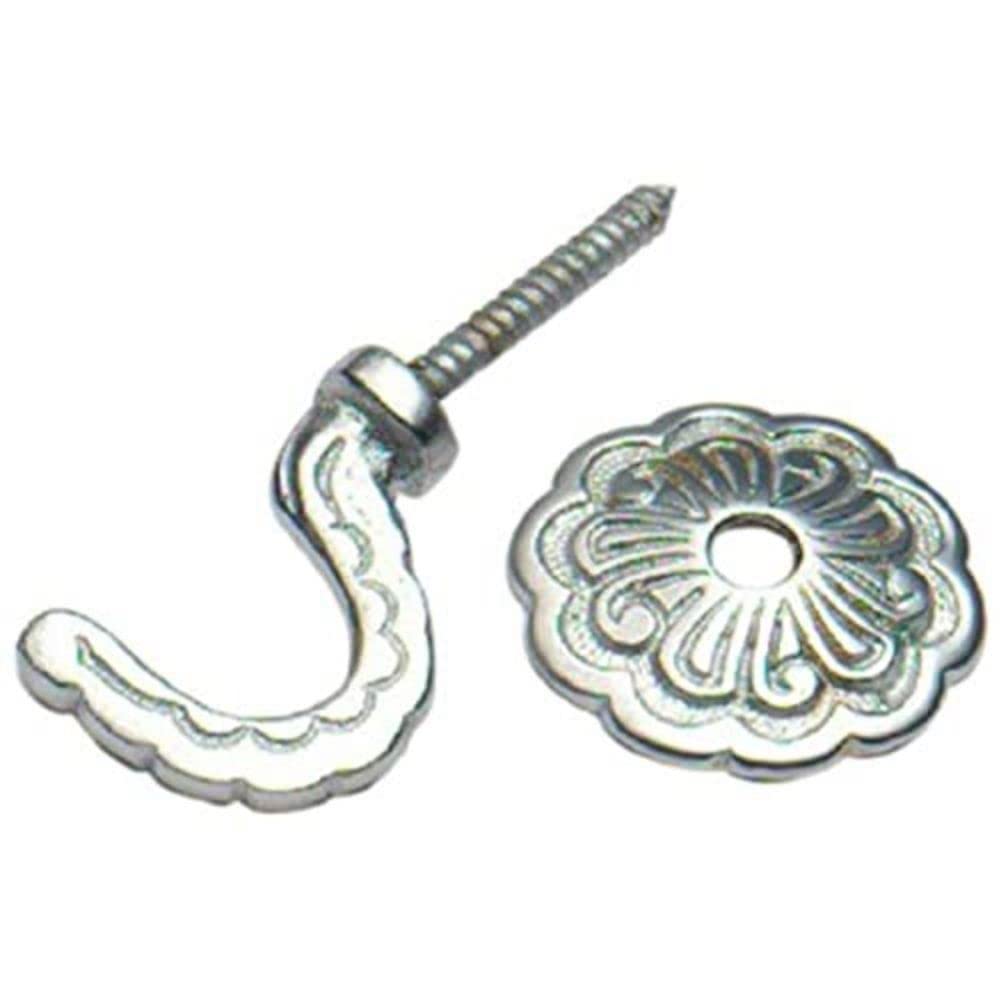 Merriway® BH01639 (2 Pcs) Rosette Curtain Drapery Hold Back Tie Back Hooks with Back Plate, 35mm (1.3/8 inch) Satin Chrome Plated - Pack of 2 Pieces