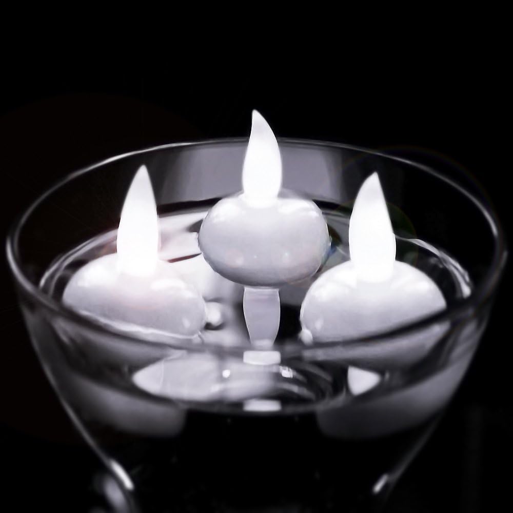 NOVELTY PLACE 12Pcs LED Floating Candles, Waterproof Flameless Tea Lights Flickering Cool White Light - Image 3