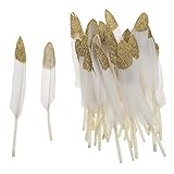 12pcs Natural Goose Feather DIY Craft Accessories Party Gorgeous Decoration - Gold+White, 10-15cm