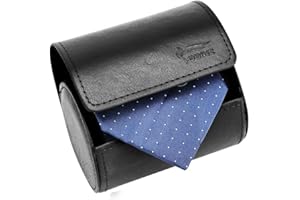 BALITIOYI Leather Tie Case Box Organizer for Men's Necktie and Bow Tie Storage Travel Gift Box (round button, Black, 4.3" x 3.3" x 3.3")