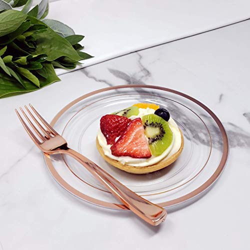 image for Mint Tableware 25 Guest Rose Gold Clear Plastic Dinnerware Party Set -