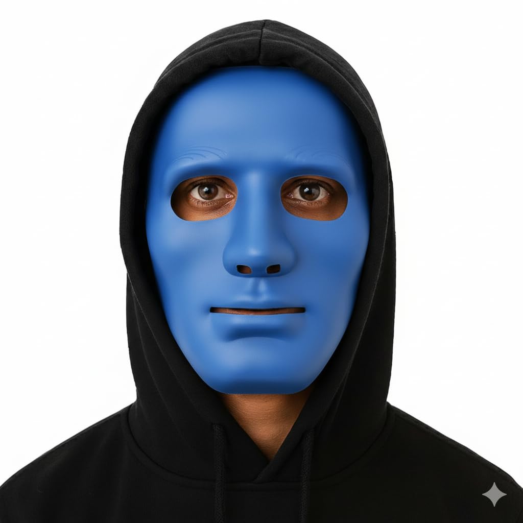 Komonee 1 x Halloween Mask Plain Blue Costume Adult Outfit Scary Spooky Horror Party Face Fancy Dress Cosplay For Men Women — image 1