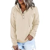 Dokotoo Womens 2025 Hoodies Button Collar Drawstring Hooded Pullover Sweatshirt Casual Long Sleeve Tops Shirts