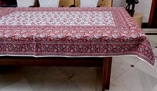 Miyanbazaz Textiles Cotton Table Cover Dining Table Cloth Rectangle Table Cover Center Table Cover Hand Block Print Table Cover (60 x 90 Inch, Turquoise Multi - 2052)