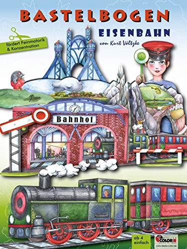 Eisenbahn Bastelbogen für Kinder 6+ Jahren zum Basteln aus Papier mit Bahnhof Brücke Zug Lokomotive & Tunnel Papiermodelle zum Spielen