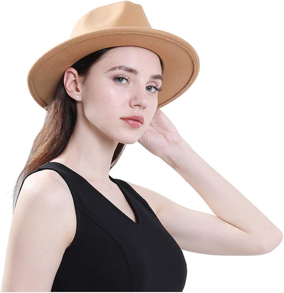Women Vintage Wide Brim Fedora Hat 