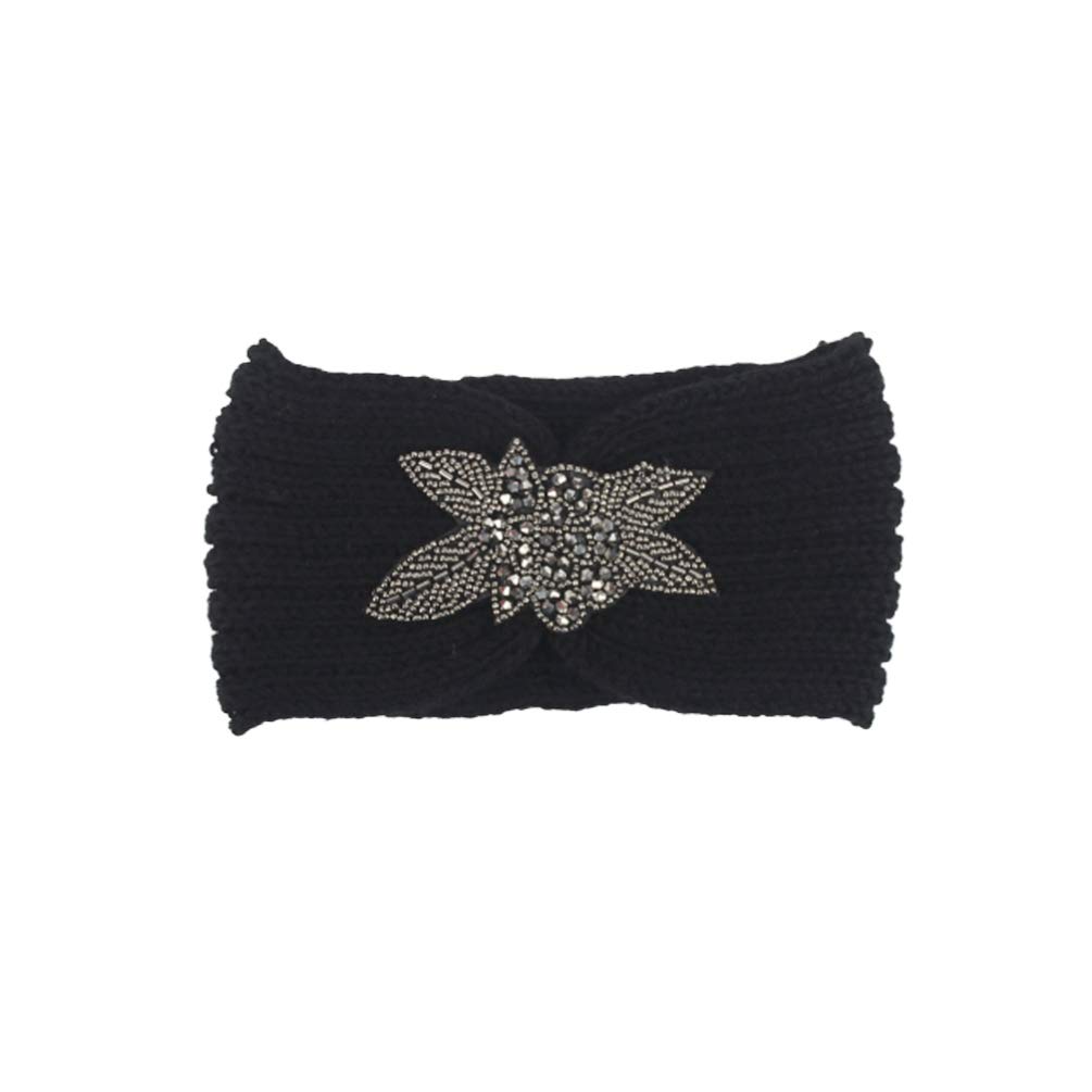 Minkissy Black Headband Crochet Turban Headband Woolen Yarn Knitted Headwrap Hair Band Elastic Winter Ear Warm Protector With For Girls Women (Black) Elastic