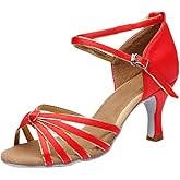 HCHCTRY Women's Latin Dance Shoes Indoor Satin Professional Heeled Ballroom Salsa Practice Performance Tango Party Dance Shoes