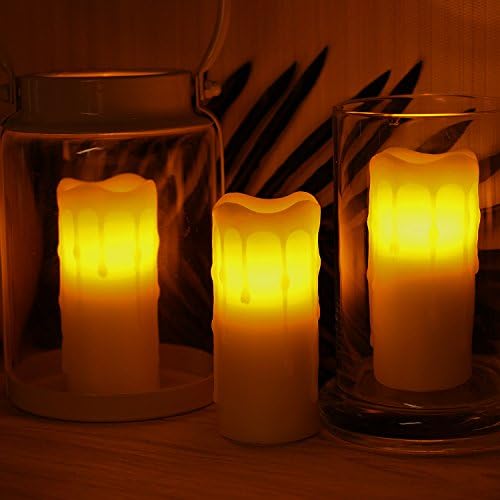 LED Votive Candles,Dripping Wax Flameless Votive Candle with Timer,Battery-Operated,Ivory,1.75x4",Pack of 3