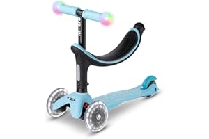 Micro Kickboard - Mini2Grow Deluxe Magic with Light-up Handlebars and LED Wheels, Convertible Ride-on Scooter (Light Blue)