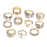 UHANGETH 11pcs Boho Retro Rings Hollow Carved Flowers Joint Knuckle Rings Sets (Gold)