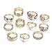 UHANGETH 11pcs Boho Retro Rings Hollow Carved Flowers Joint Knuckle Rings Sets (Gold)