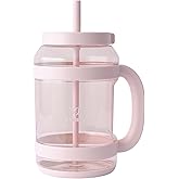 REDUCE WaterDay 80 oz Water Jug with Time/Ounce Markings - Spill-Proof Straw, Durable Tritan - Big Water Bottle for Daily Hydration - Dishwasher Safe, Clear & Easy to Clean, Pink Quartz