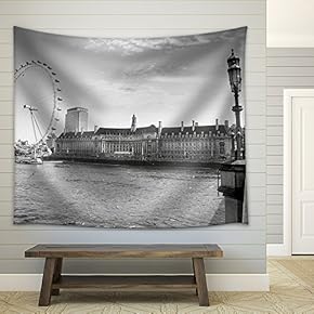 View The London Aquarium and The London Eye from Westminster Bridge. - Fabric Wall Tapestry Home Decor - 51x60 inches