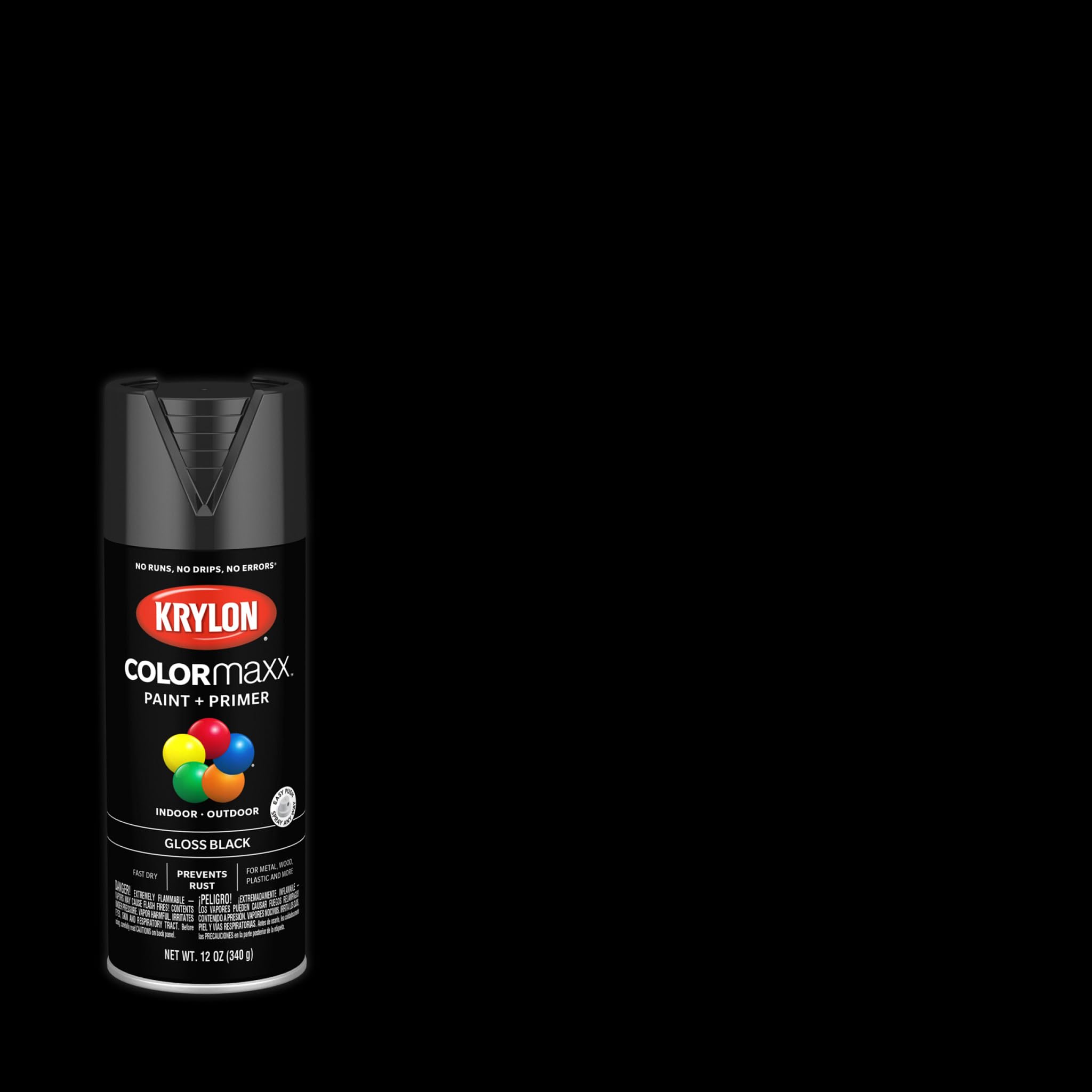 Krylon K05505007 COLORmaxx Spray Paint and Primer for Indoor/Outdoor Use, Gloss Black 12 Ounce (Pack of 1)
