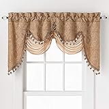 GoodGram Ultra Elegant Clipped Jacquard Georgette Fringed Window Valance with an Attached Sheer Swag Assorted Colors (Gold)