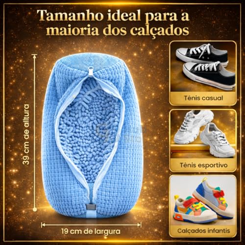 Bolsa para Lavar Tênis na Máquina Zíper Reforçado Proteção Interna Acolchoada Saco Reutilizável Protege Tênis e Lavadora