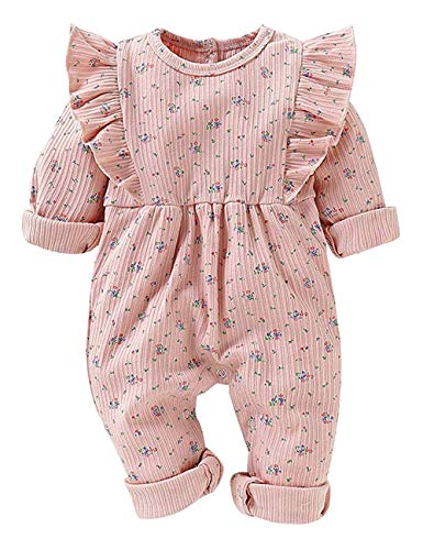 itkidboy Newborn Baby Girls Romper Jumpsuit Flower Long Sleeves Bodysuit + Floral Headband 2Pcs Outfit Set (BB-Pink, 3-6 Months)
