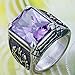 BOHO Jewelry Mens Stainless Steel Ring,Gothic Vintage Prong Setting Purple Cz,Black Silver Size 11