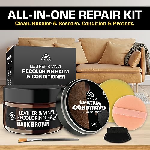 FORTIVO Dark Brown Leather Paint, Leather Couch Repair Kit, Leather