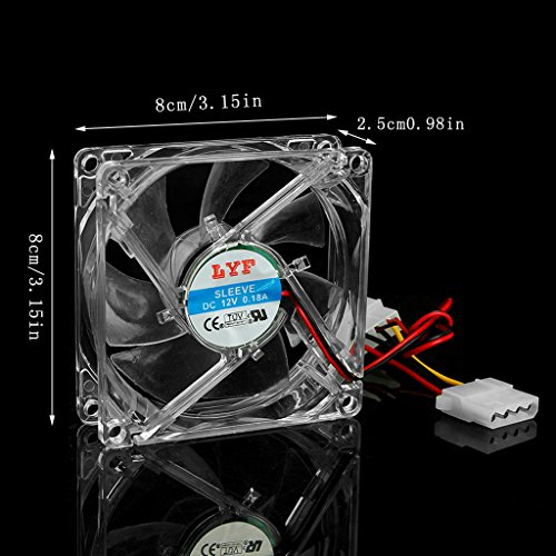 NNDA CO Clear 4-LED Blue Neon Light 80mm 12V 0.18A PC Computer Case Cooling Fan 8025
