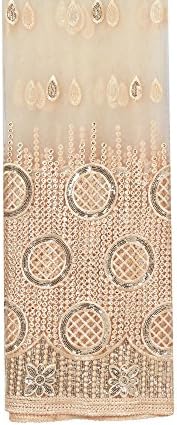 Lacebook 5 Yards Gold Lace Fabric, 51" African Lace Floral Embroidered with Sequins for Wedding Formal Gown Nigerian Fabric(Cream)