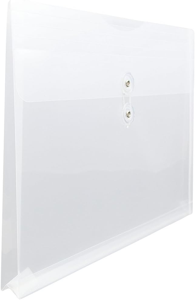 JAM PAPER Plastic Document Envelopes with Button & String Tie Closure - Booklet - 247.6 x 330.2 mm - Clear - 12/Pack - Image 4