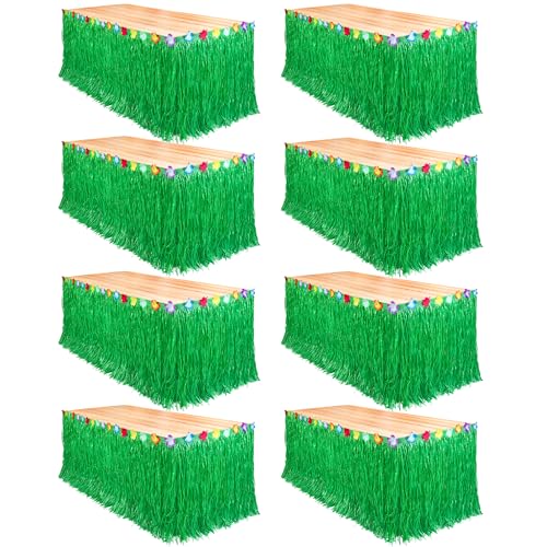 Fovths Luau Grass Tischrock, natürlich, 2,9 m x 74,9 cm, Hawaii-Tischrock für tropische Hawaii-Party-Dekorationen, Luau-Party, Kostümparty, Grün, 8 St