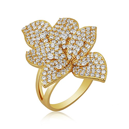 Rhodium Toned Studded Lily Ring | Rings for Women Ring for Girlfriend