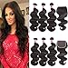 SKYDO Brazilian Virgin Human Hair Body Wave Bundles with Closure (16 18 20 +14) Body Wave Human Hair Bundles with Closure 4×4 Free Part Natural Color