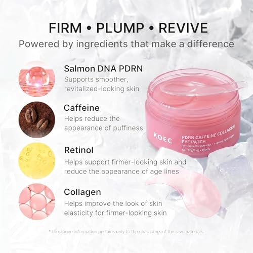 PDRN Caffeine Eye Patches for Dark Circles & Puffiness | Hydrating Under Eye Mask with Hyaluronic Acid & Niacinamide | Reduce Fine Lines & Brighten Tired Eyes - (60Patche) (Rose pink)