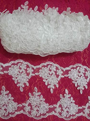 Lace - 10CM Embroidered Bridal Trim Delicate Tulle mesh Ivory lace Trim Trimmings for Wedding Dress Wedding Decoration 15yards/lot New! - (Color: Ivory)