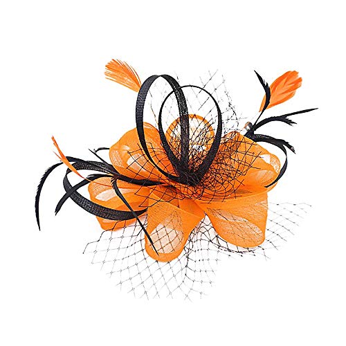 Fascinators for Women,Women's Vintage Flower Feather Mesh Net Fascinator Hair Clip Hat Party Wedding (9'', Yellow)