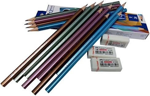 Staedtler Pencils 2B Degree, 12 count, with 3 Faber Castell Dust Free Soft Erasers, Writing Bundle of 15 items