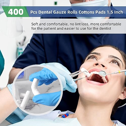 NALACAL 400 PCS Dental Gauze Rolls Cottons Pads, Nosebleed Kit Accessories #2 Medium 1.5" Mouth Gauze Nose Plugs for Dental Clinic, Household