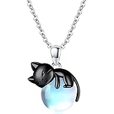 Vadmans Cat Necklace Sterling Silver Cat Pendnat with Rose Quartz Pearl Jewelry Gifts for Women Cat Lovers