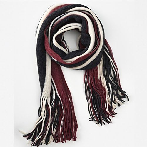 Autumn and Winter Imitation Cashmere Stitching Vertical Striped Scarves Women Fringed Thick Warm Knit Wool Collar , wine red