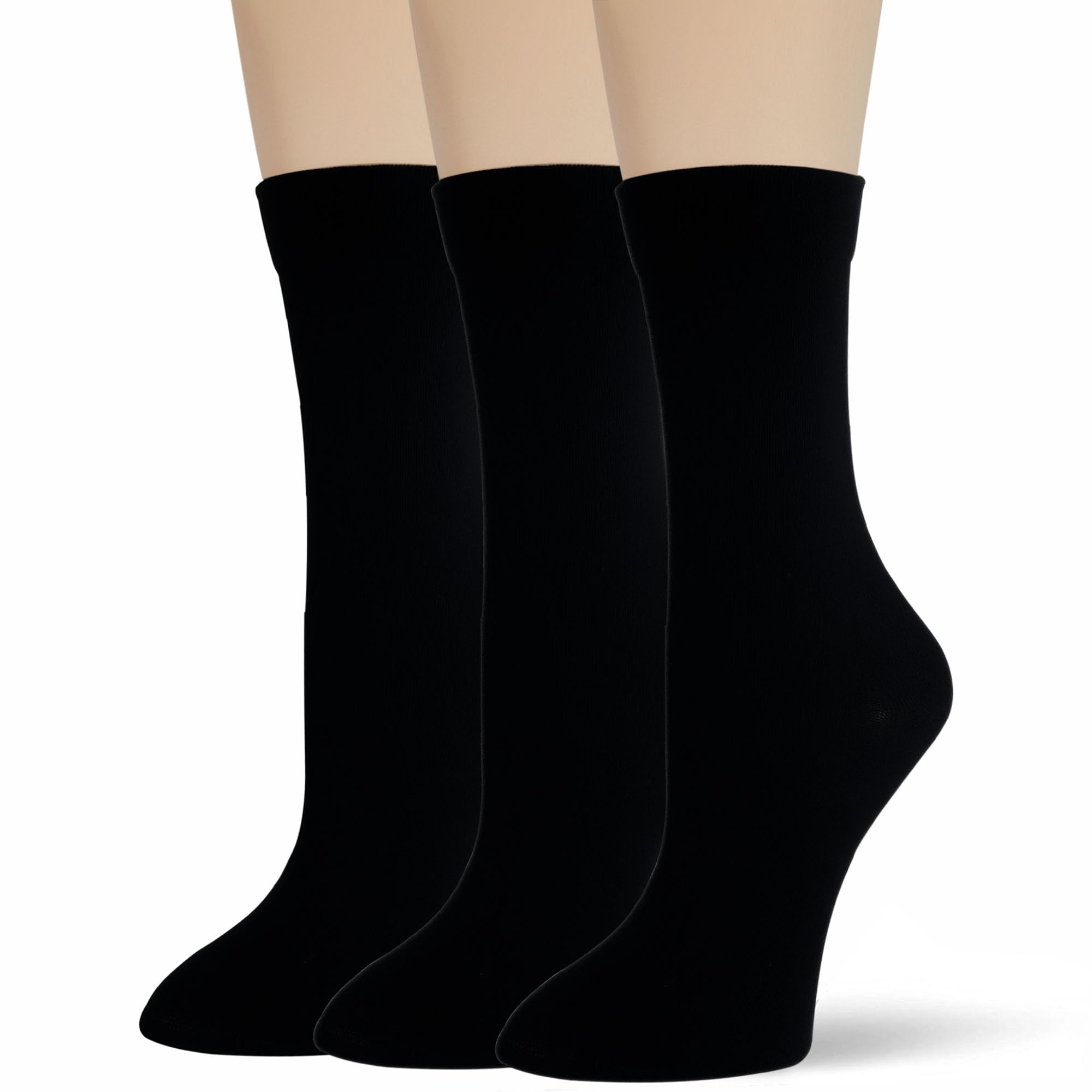 Photo 1 of Bzoinien Thin Crew Socks for Women, Ladies Soft Cotton High Calf Boot Socks for Trouser, Dress, Loafer, Casual, Fashion, Business, Work, 3 Pairs, Size 5-11, Black*3