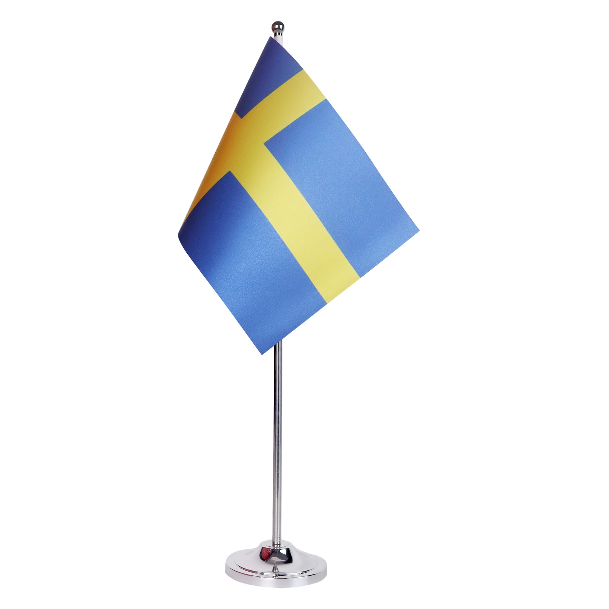 AZ FLAG Sweden Prestige Table Flag 6'' x 9'' - Swedish Office Decoration 100% Satin 22 x 15 cm - Desk Flag with Steel Pole and Base