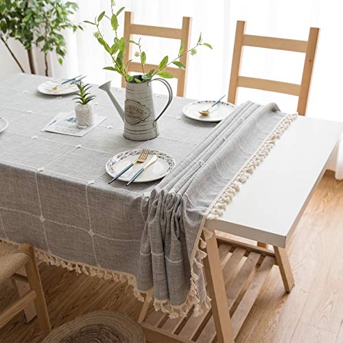 Grey Rustic Square Table Cloth (55"x70") - Cotton Linen Table Cloths for Kitchen - Dust-Proof Table Cover - Modern Decorative Dining Table Cover - Outdoor Patio Table Cover - Rectangle Tablecloth - Thumbnail 2