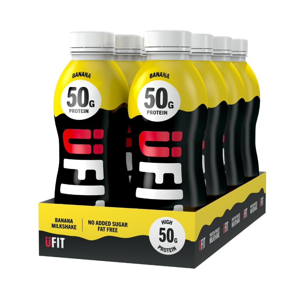 UFIT High 50g Protein Shake - Banana Flavour - No Added Sugar - Low in Fat - Ready to Drink - Pack of 8 x 500 ml (Packaging May Vary)