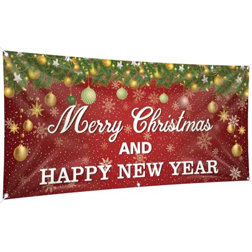 Christmas Garage Door Banner, 13ft x 6ft Merry Christmas Garage Cover Large Xmas Party Background Decoration for Photography, Holiday Photo Booth Props Outdoor Hanging Decor for Winter Supply