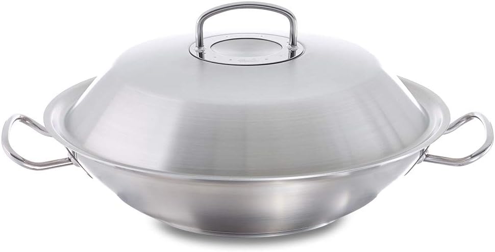 Fissler original-profi collection / Edelstahl-Wok (Ø 35 cm) große Wok-Pfanne unbeschichtet, Asiapfanne mit Metall-Deckel, alle Herdarten - auch Induktion