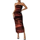 Milumia Women's Printed Elegant Maxi Dress Ruched Strapless Split Party Long Dresses