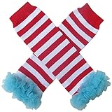 Chiffon Ruffle Halloween Costume Spooky Styles Leg Warmers - One Size - Baby, Toddler, Girl (Thing Red & White Stripe with Blue)